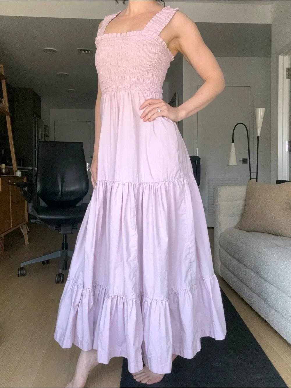 Abercrombie & Fitch Lavender Lilac Smocked Tiered Maxi Dress Pockets Cottagecore